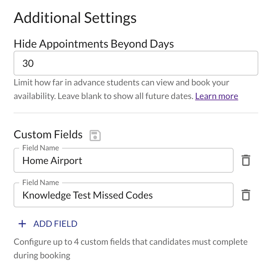 Additional settings dialog