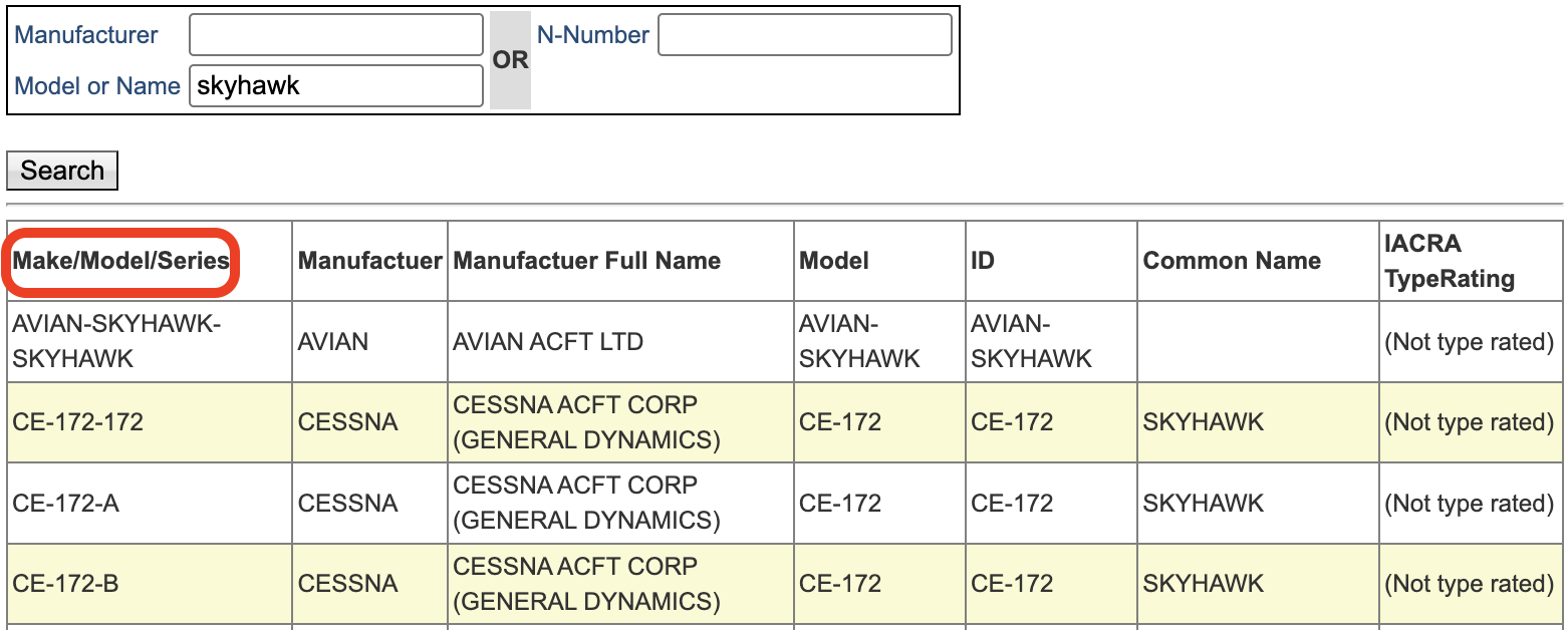 Aircraft view on IACRA